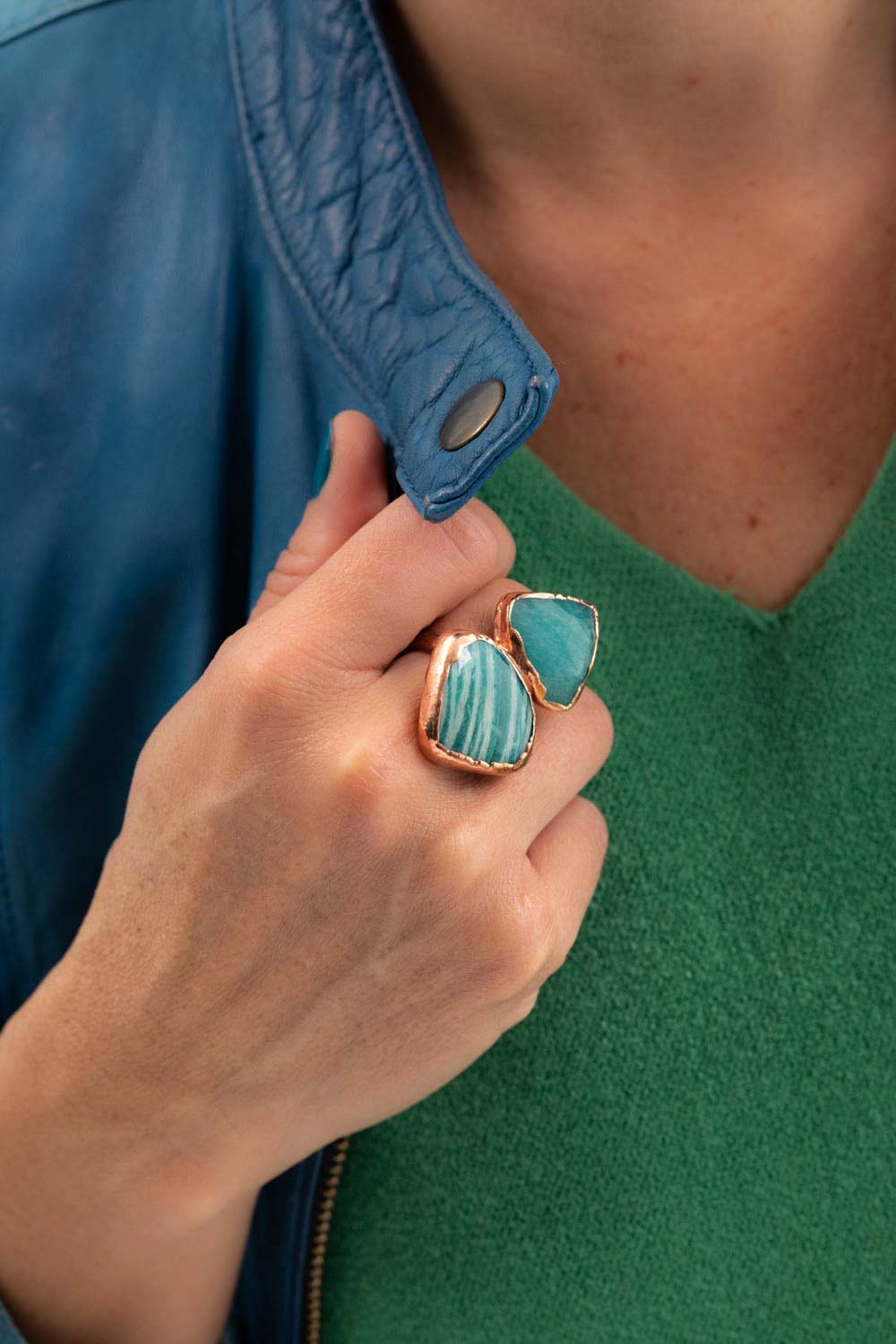 double amazonite statement ring