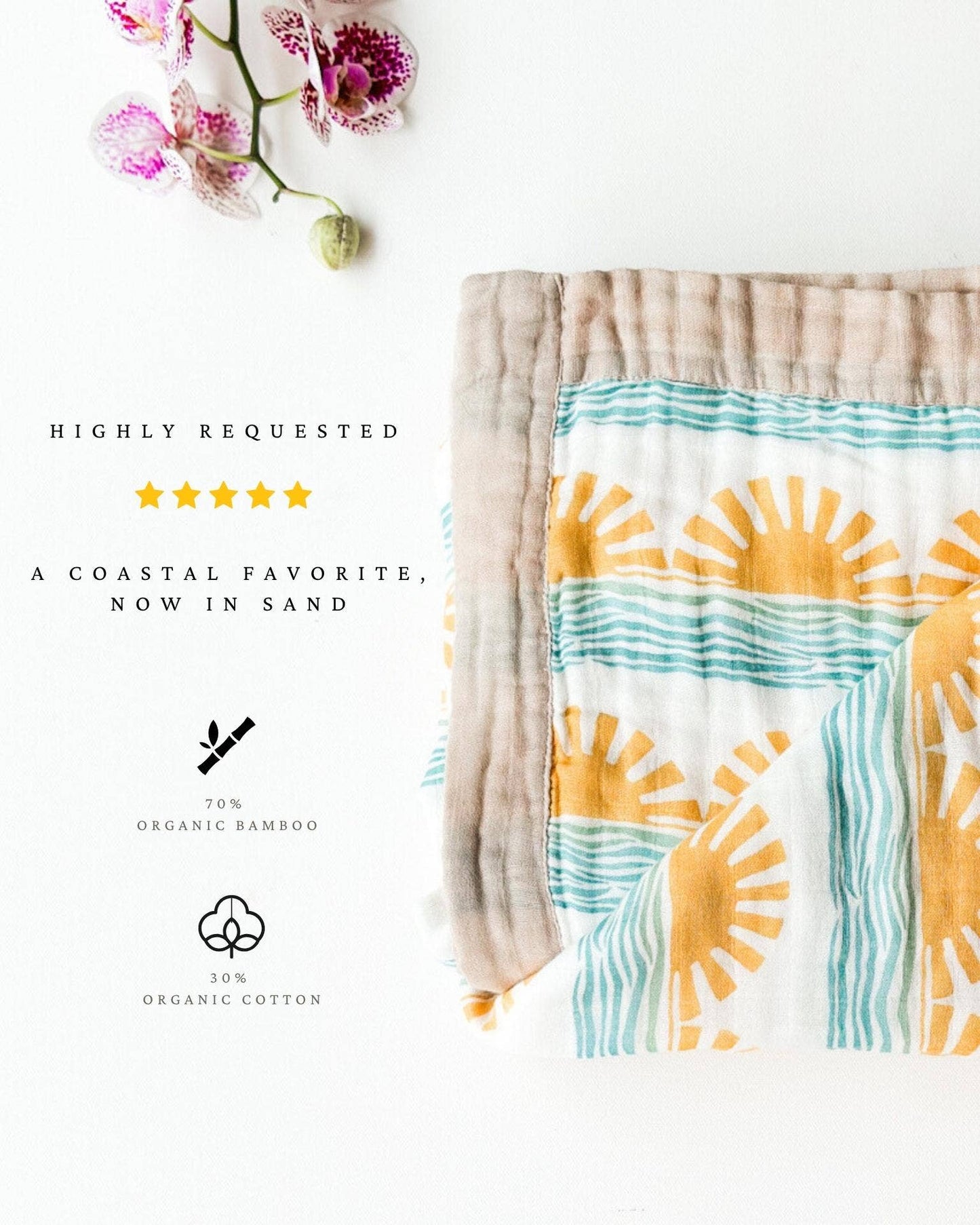 Sun + Wave Print 6-Layer Organic Baby Blanket