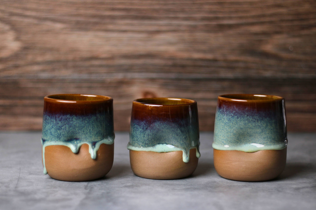 Handmade Ceramic Drippy Thumb Cup, "Merlot"