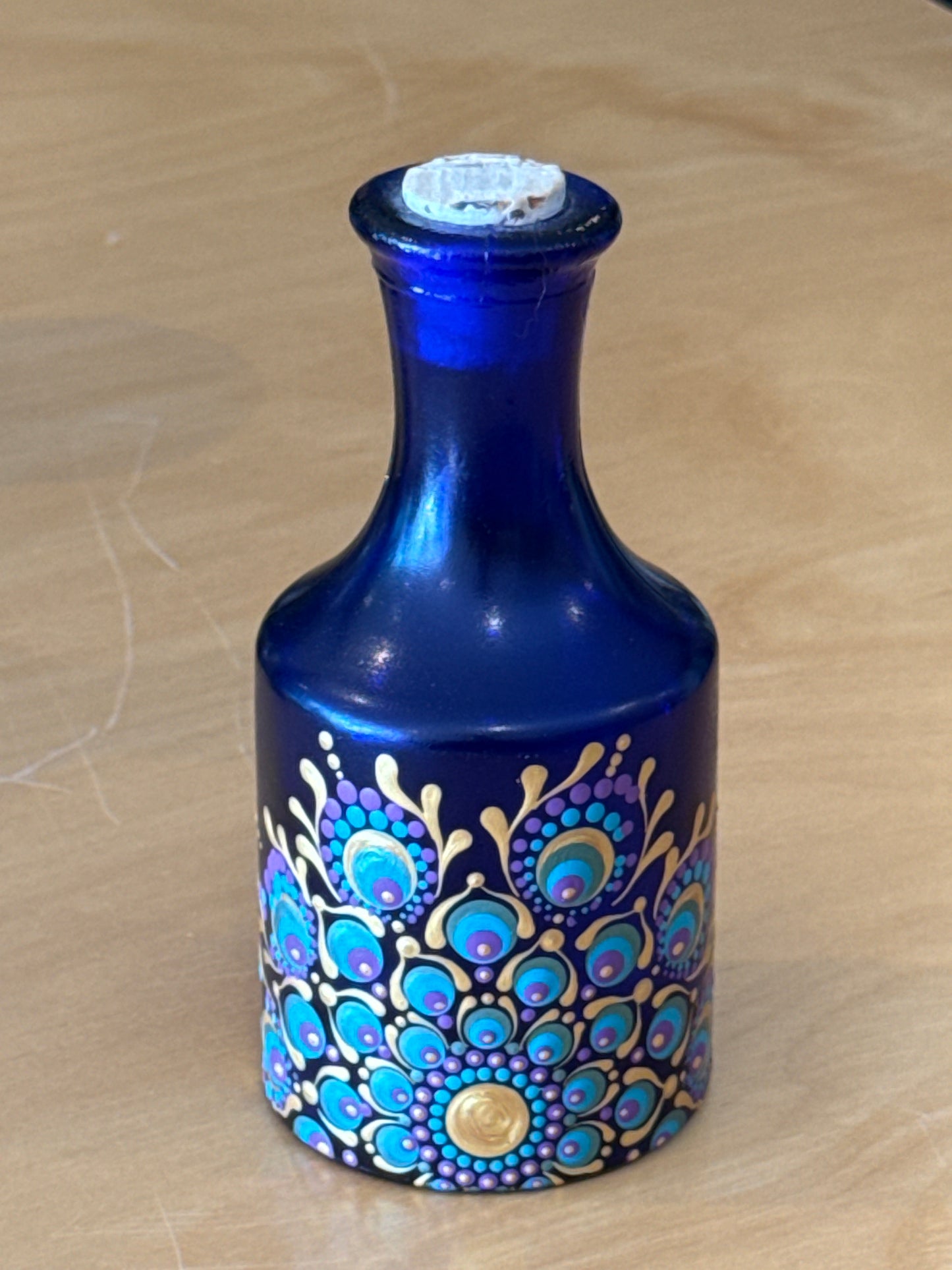 Hand painted vintage cobalt bottle