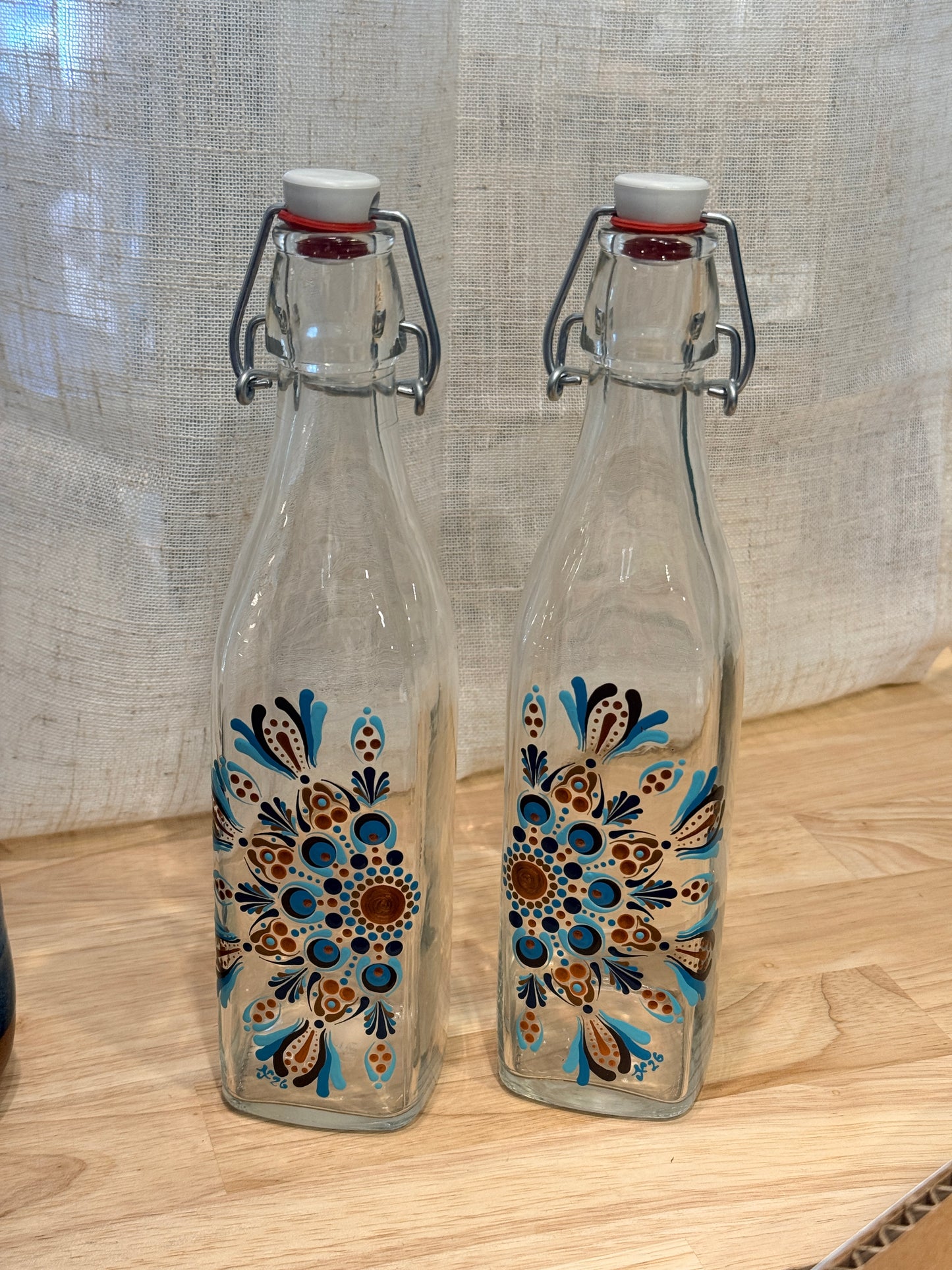Hand painted water or oil bottle