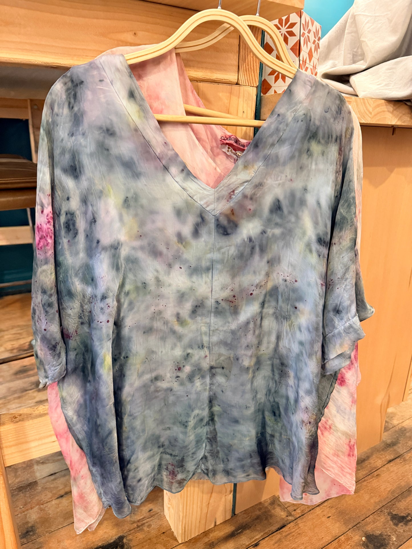 V Neck silk top botanically dyed