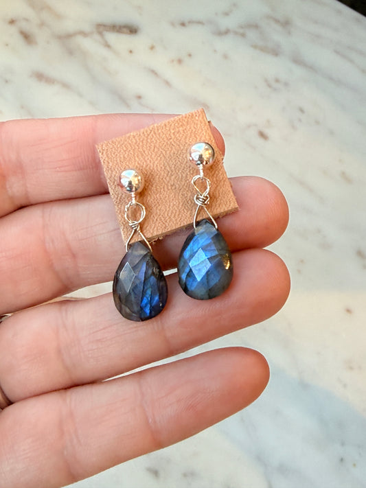Small Labradorite Silver Dangle Earrings
