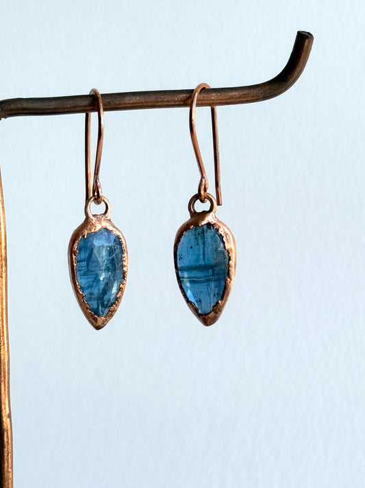 Dainty Teal Kyanite Earrings in Copper
