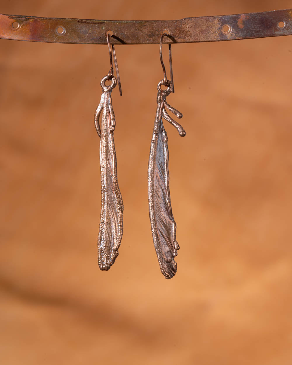 Copper Feather Dangle Earrings