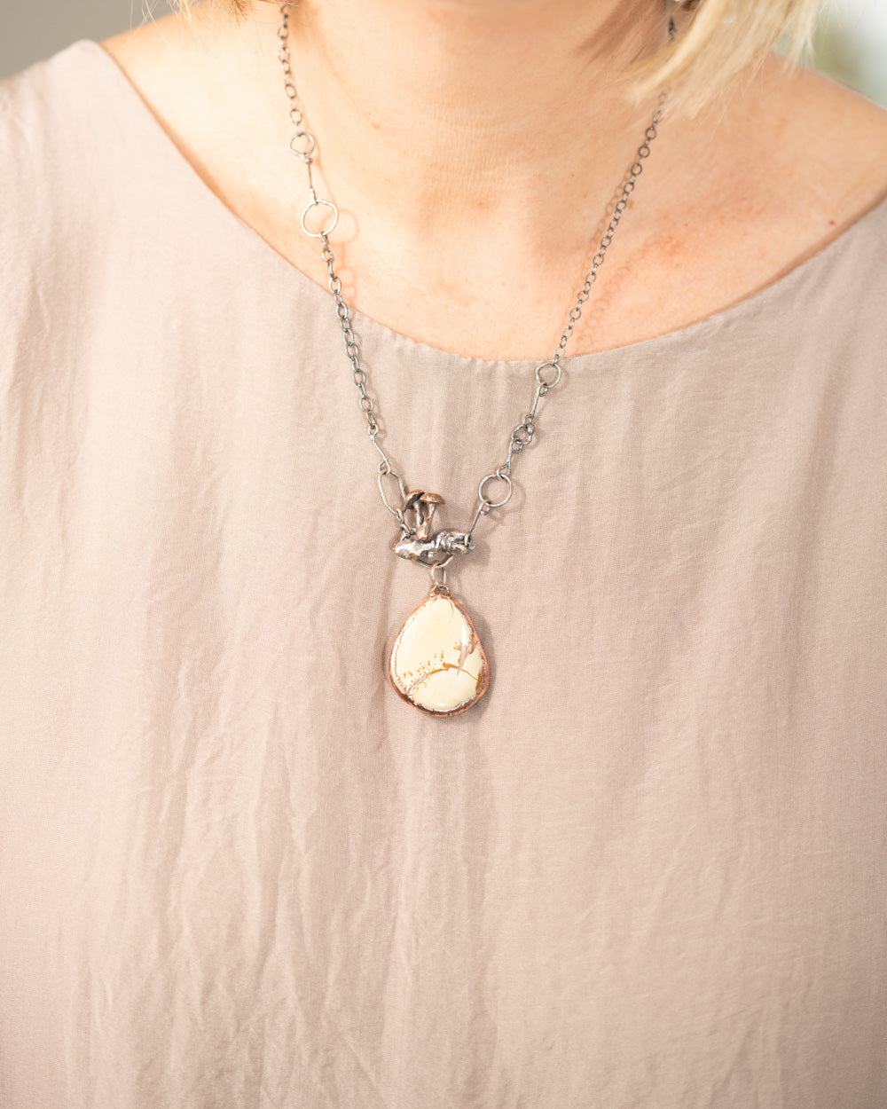 Idaho Mushroom Necklace — Owyhee Jasper & Flame Sculpted Copper
