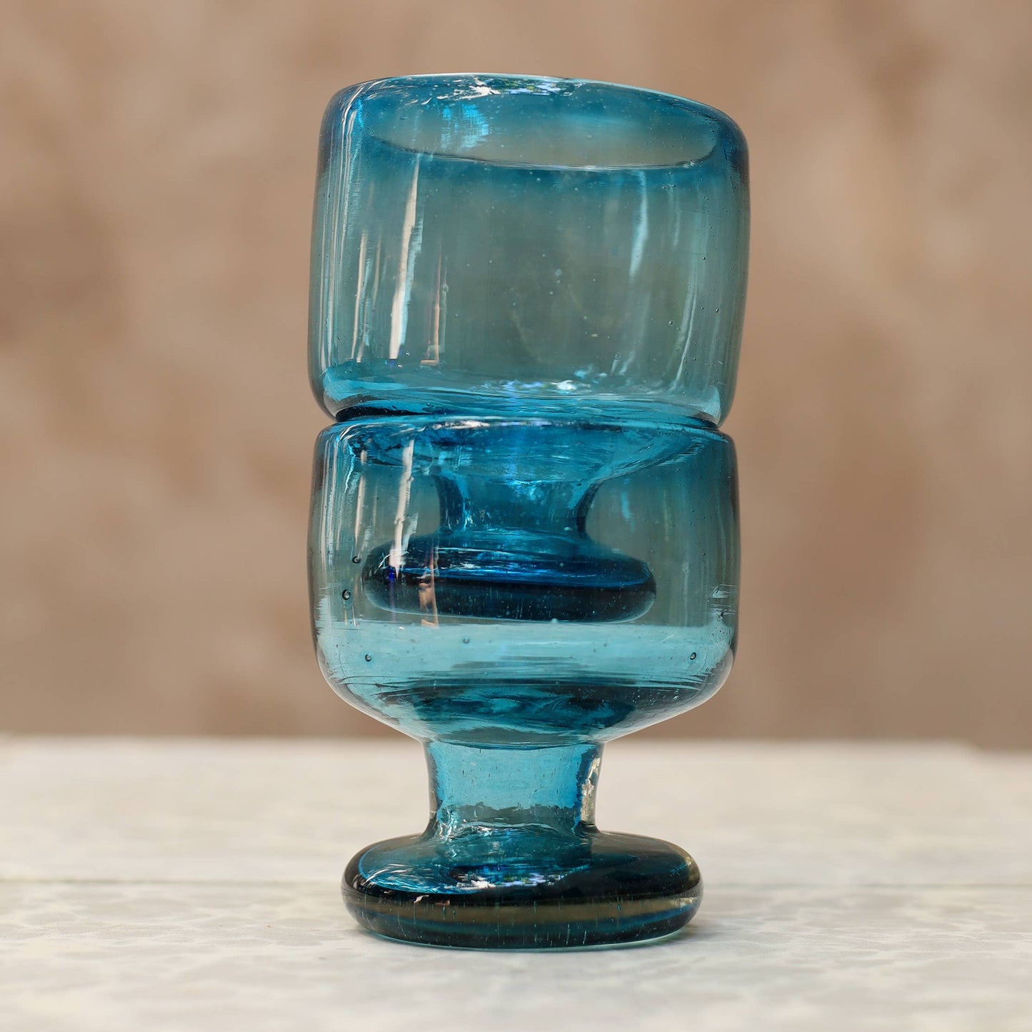 Hand Blown Turquoise Glass Copa - 8 ounces - 250 ml