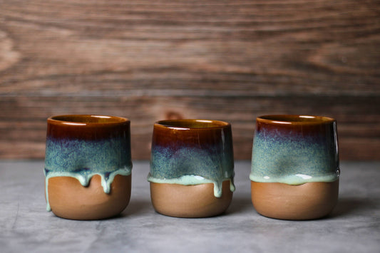 Handmade Ceramic Drippy Thumb Cup, "Merlot"