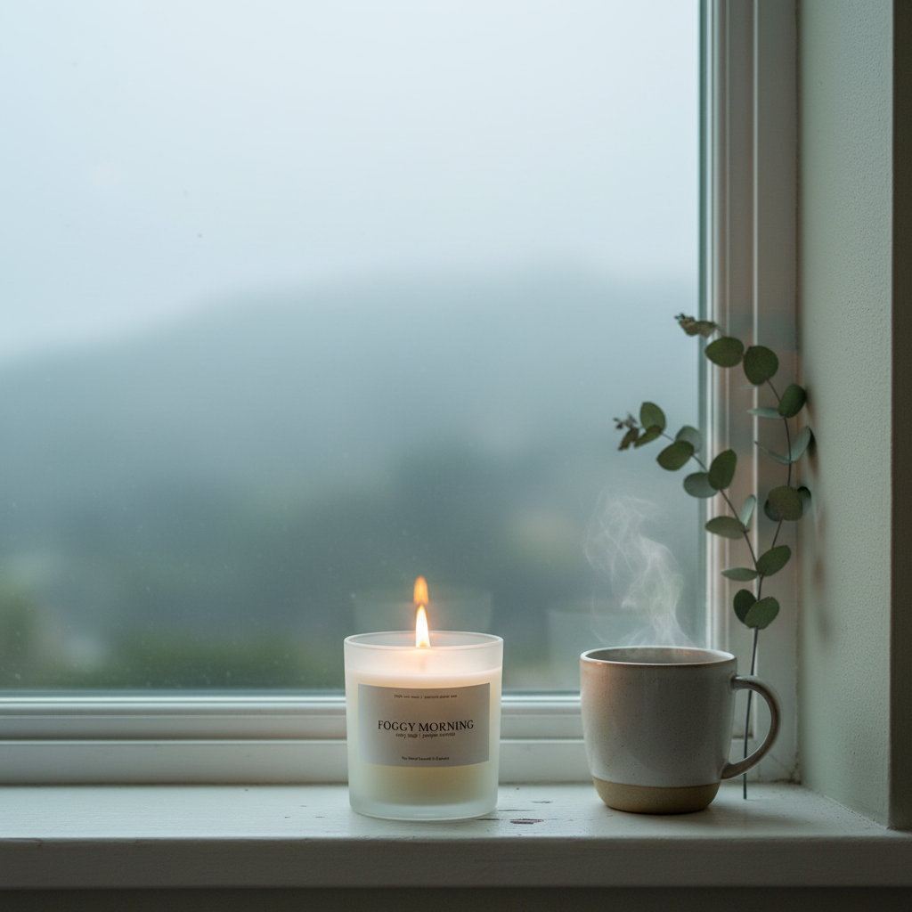 Foggy Morning candle lifestyle — Central Coast cottage morning