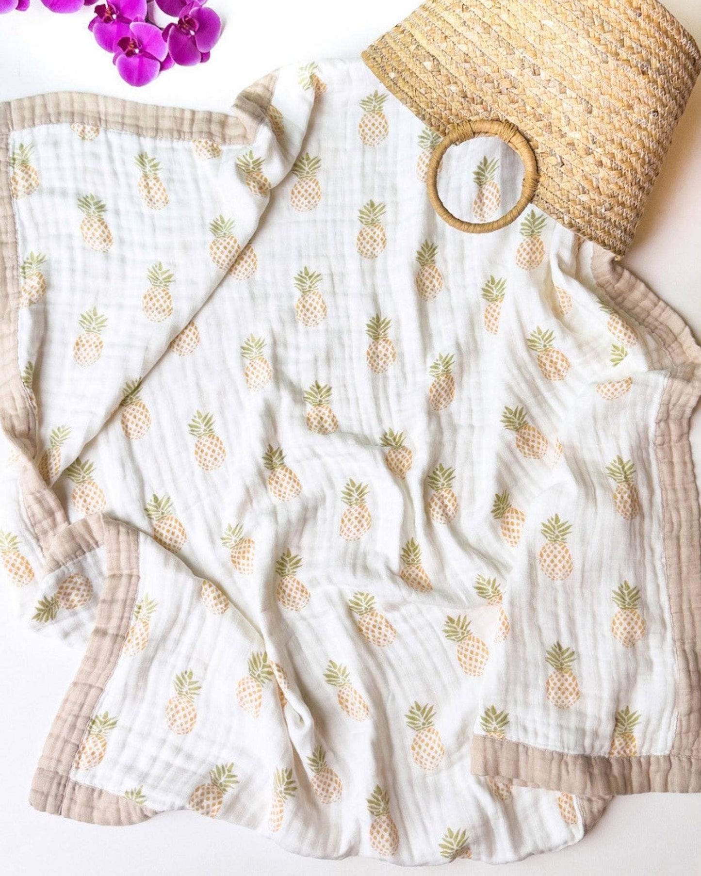 Organic Pineapple Baby Blanket | Tropical Nursery Decor