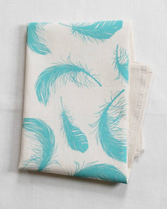 Feathers Organic Cotton Tea Towel — Mint Green | Hand-Printed Nature Kitchen Gift