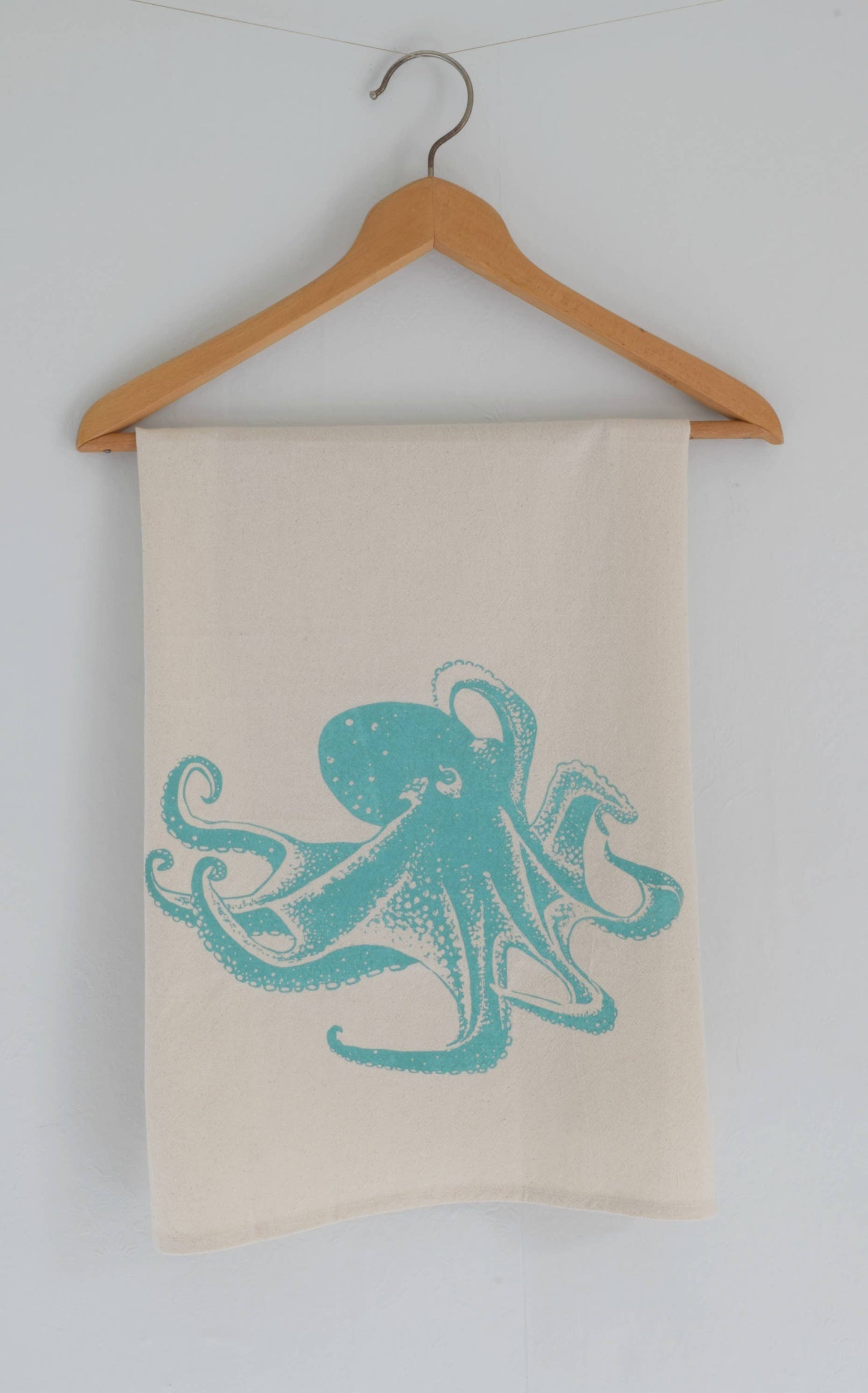 Octopus Organic Cotton Tea Towel — Mint Green | Hand-Printed Coastal Kitchen Gift