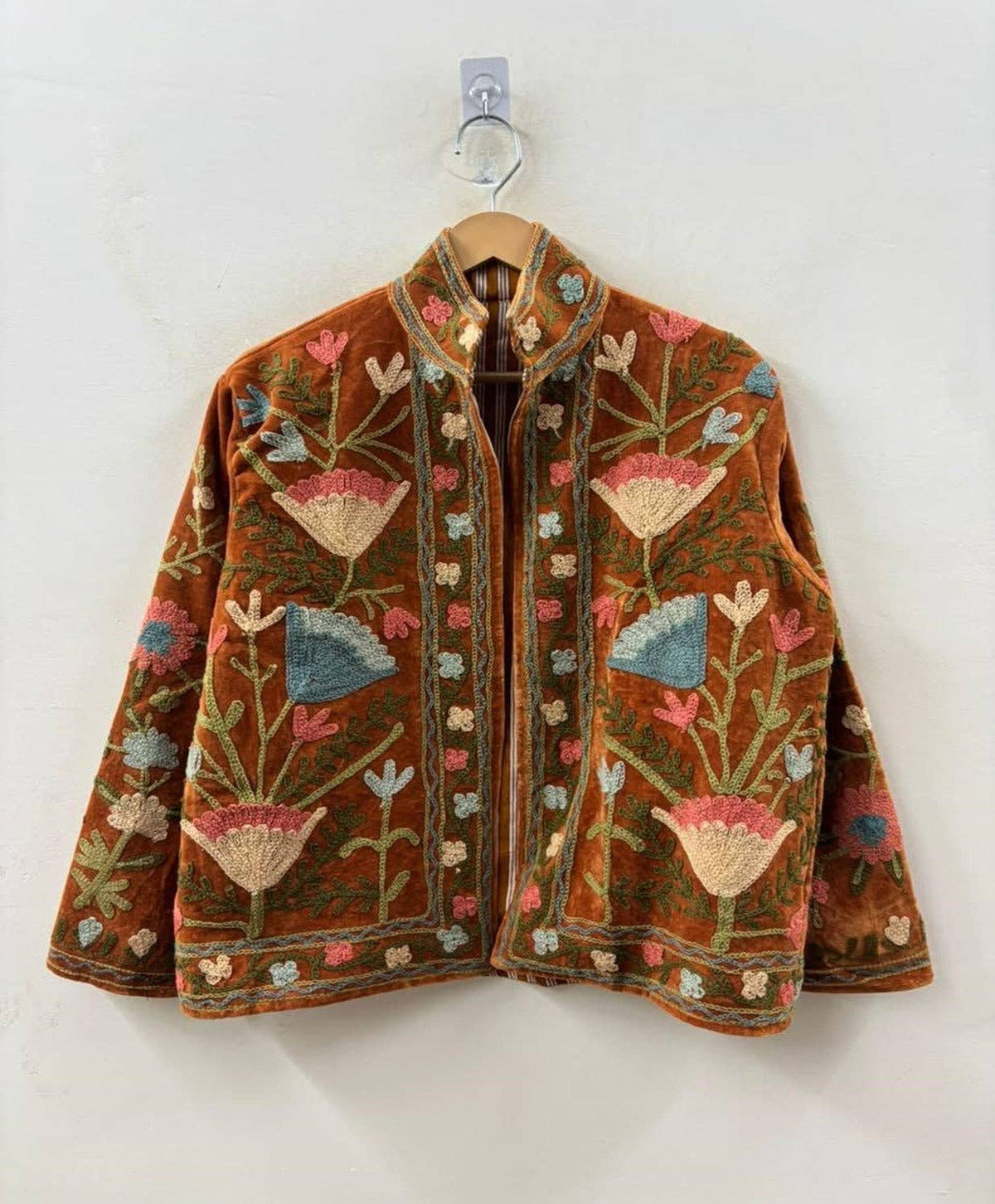 Embroidered Velvet Jacket — Rust