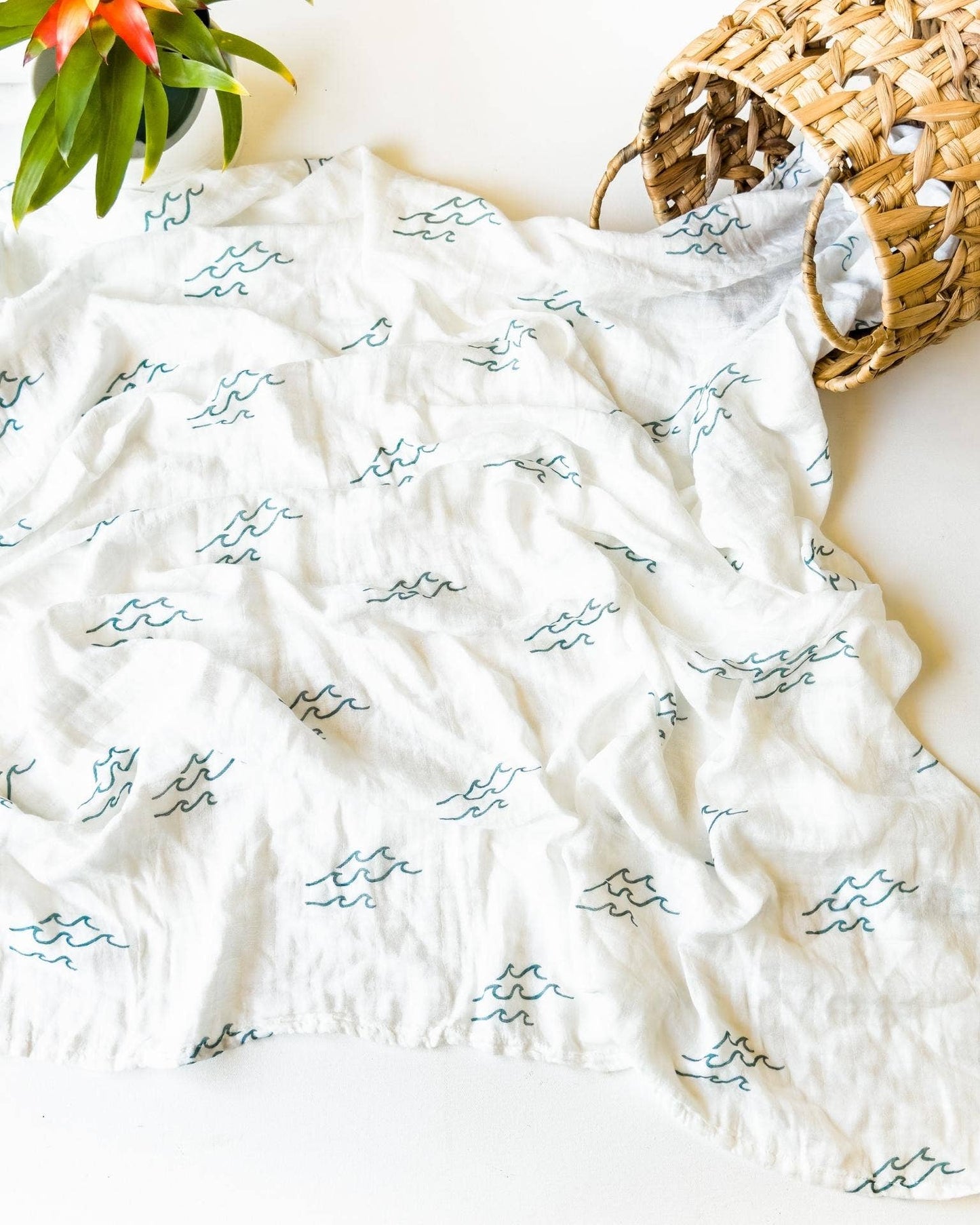 Organic Wave Baby Swaddle | Coastal Nursery Decor