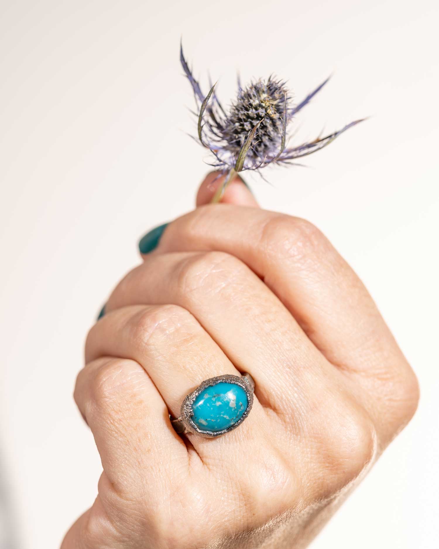 boho silver turquoise ring