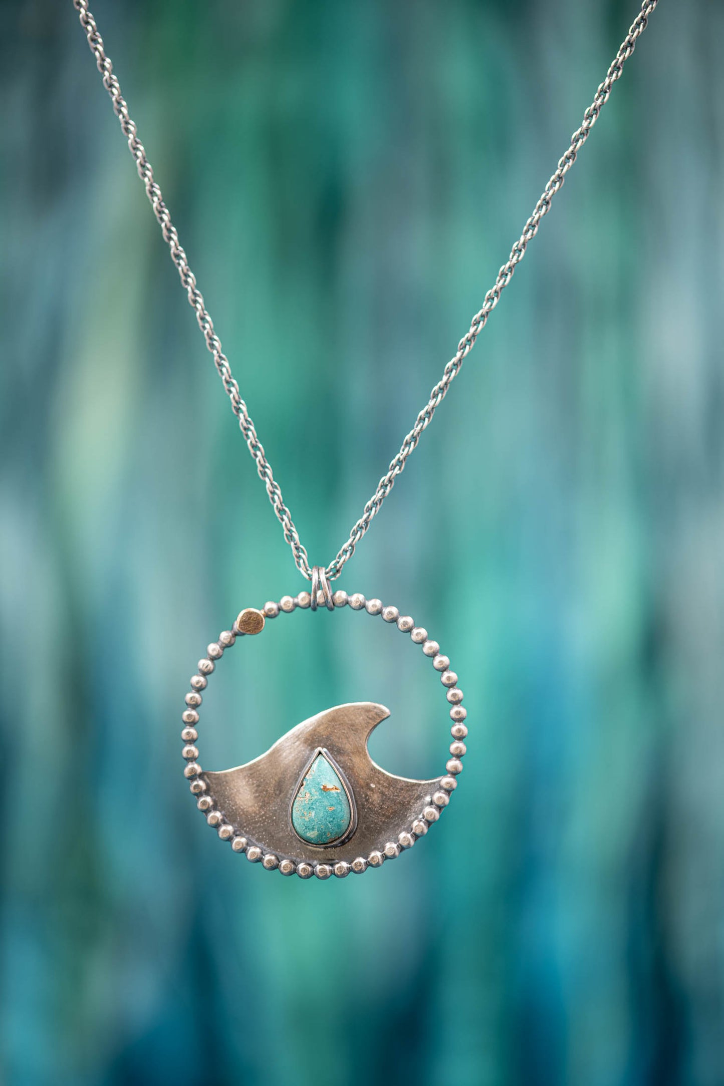 ocean drop silver turquoise wave necklace