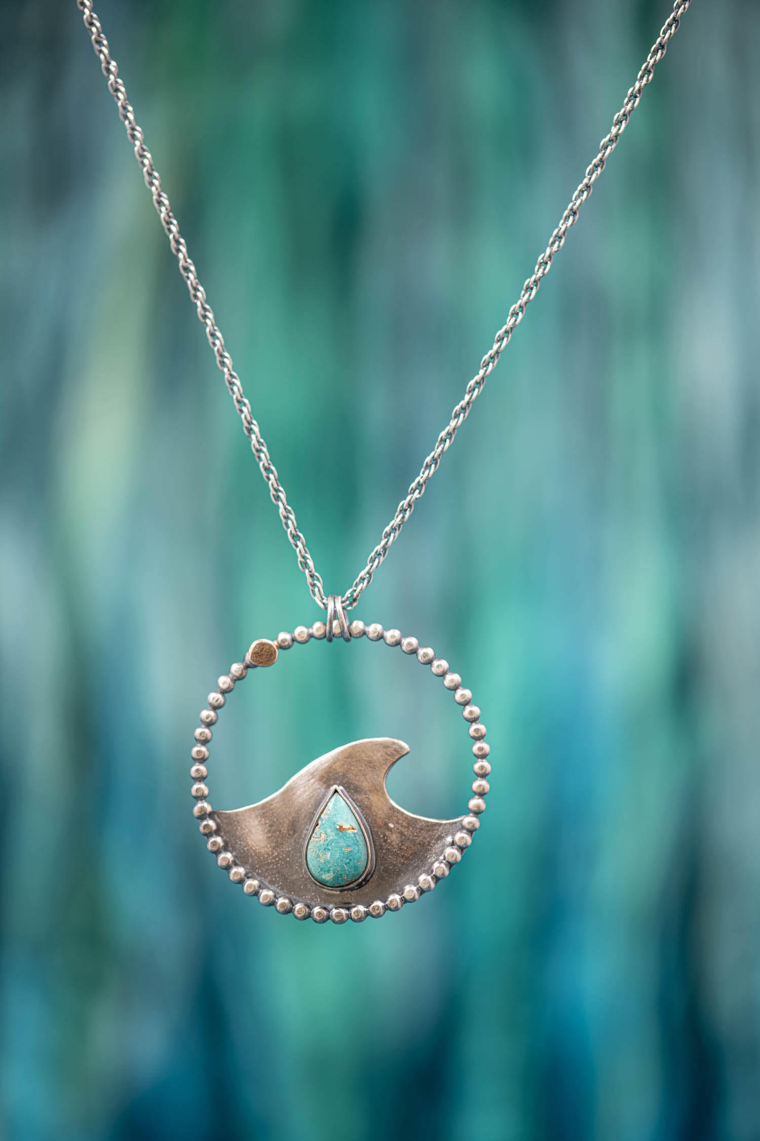 ocean drop silver turquoise wave necklace