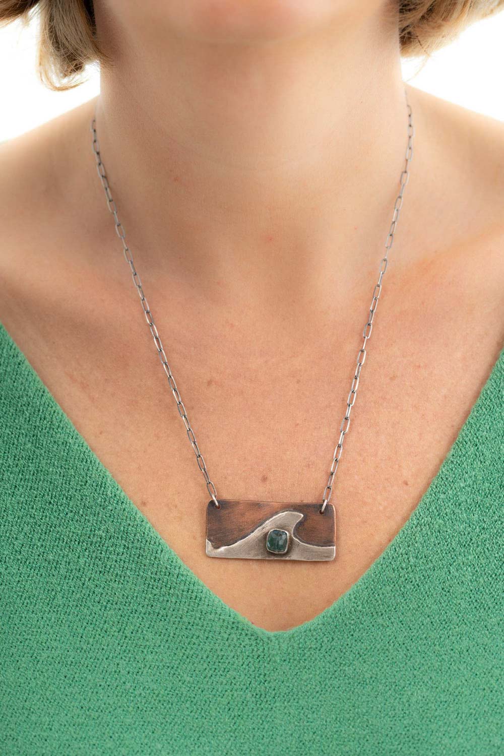 copper silver wave necklace