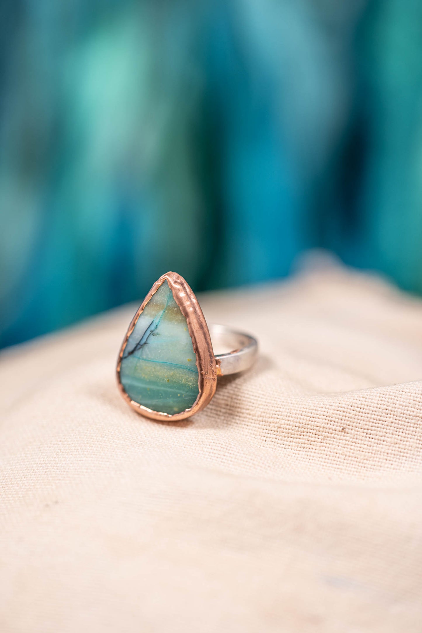 teardrop wood opal beach stone ring