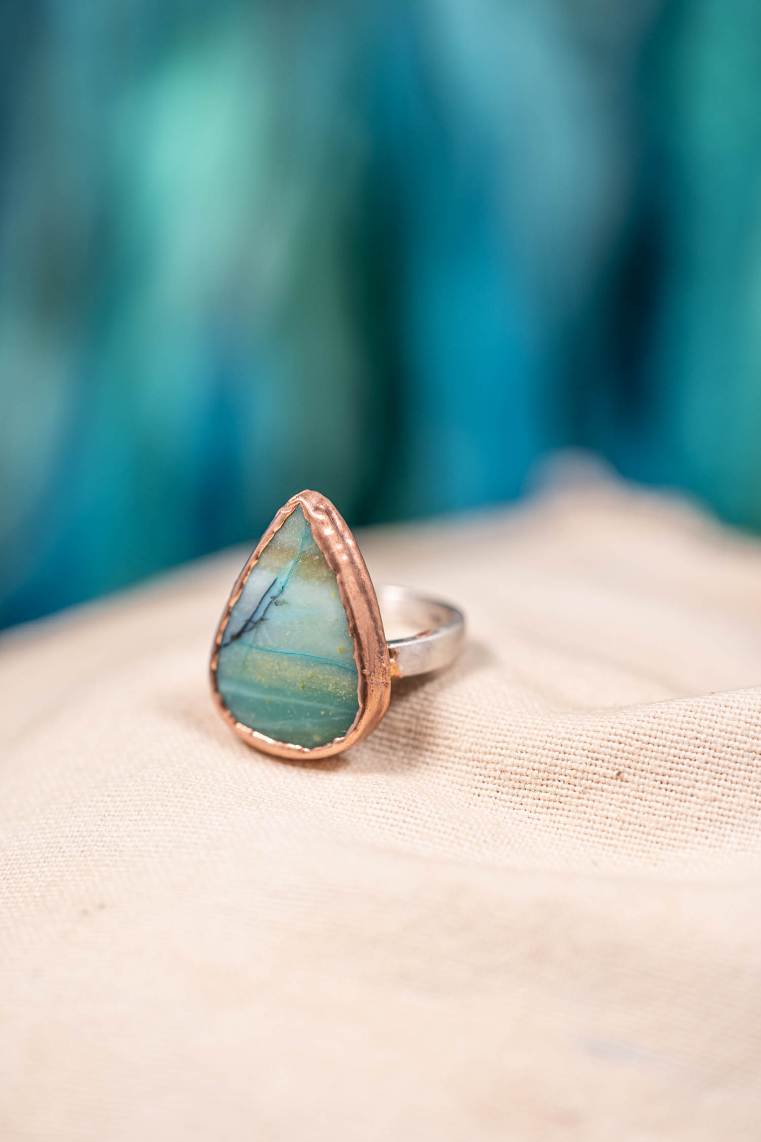 teardrop wood opal beach stone ring