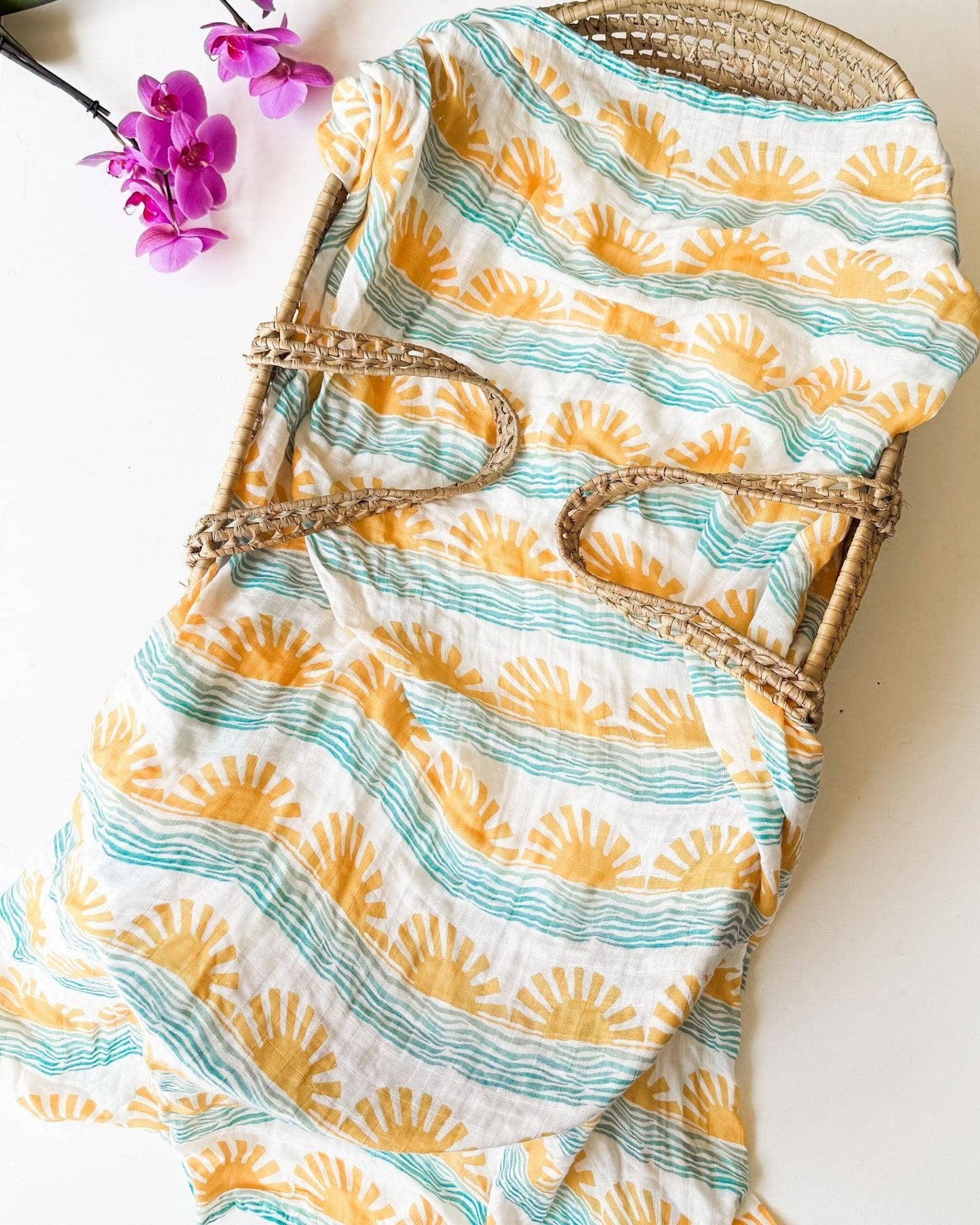 Sun + Wave Organic Baby Swaddle | Surfer Nursery Decor