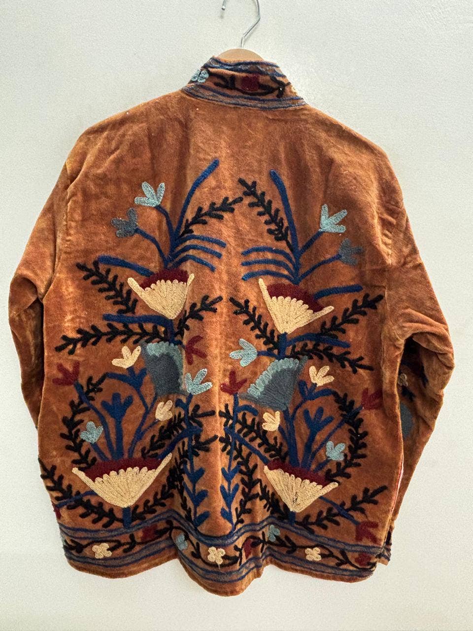 Embroidered Velvet Jacket — Rust