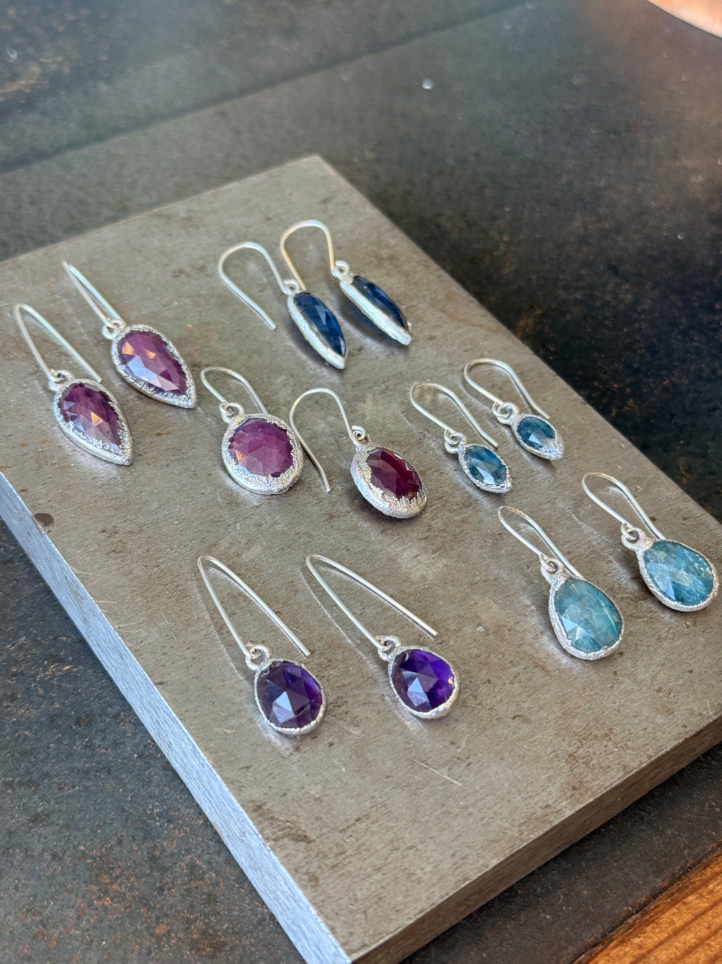 Silver gemstone dangle earrings