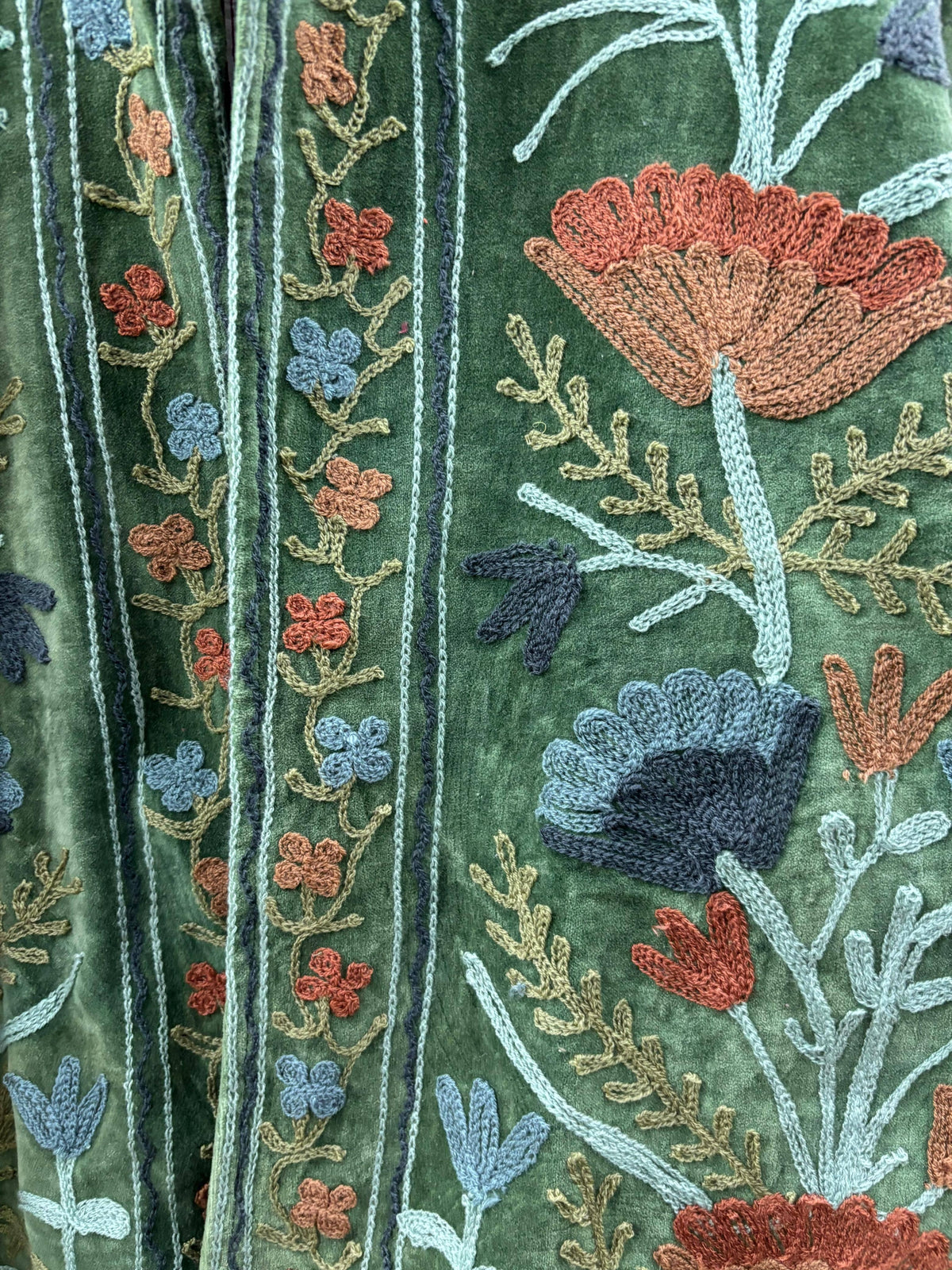 Hand Embroidered Velvet Jacket - Green