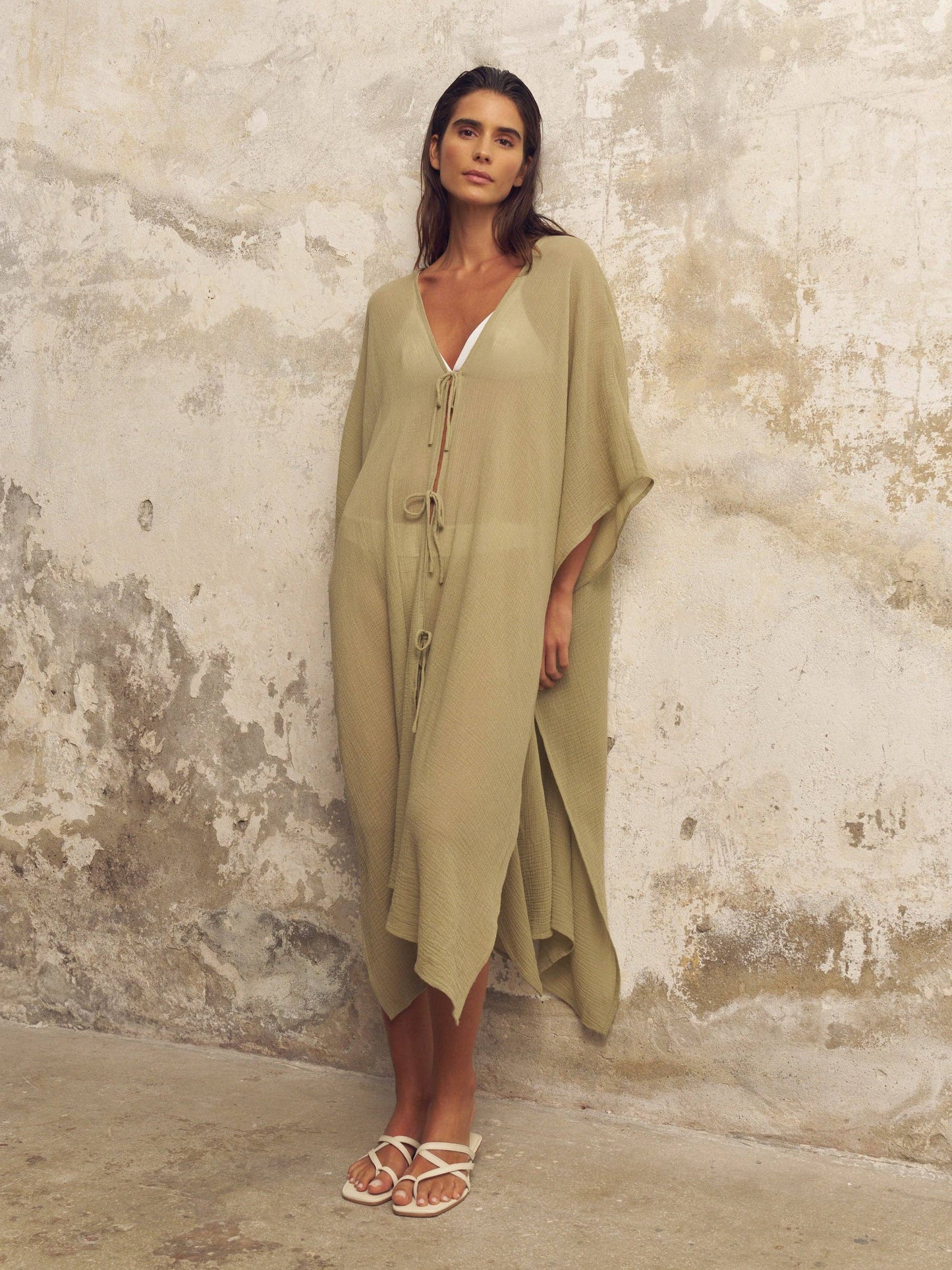 Bodrum Ties Kaftan - Khaki Green