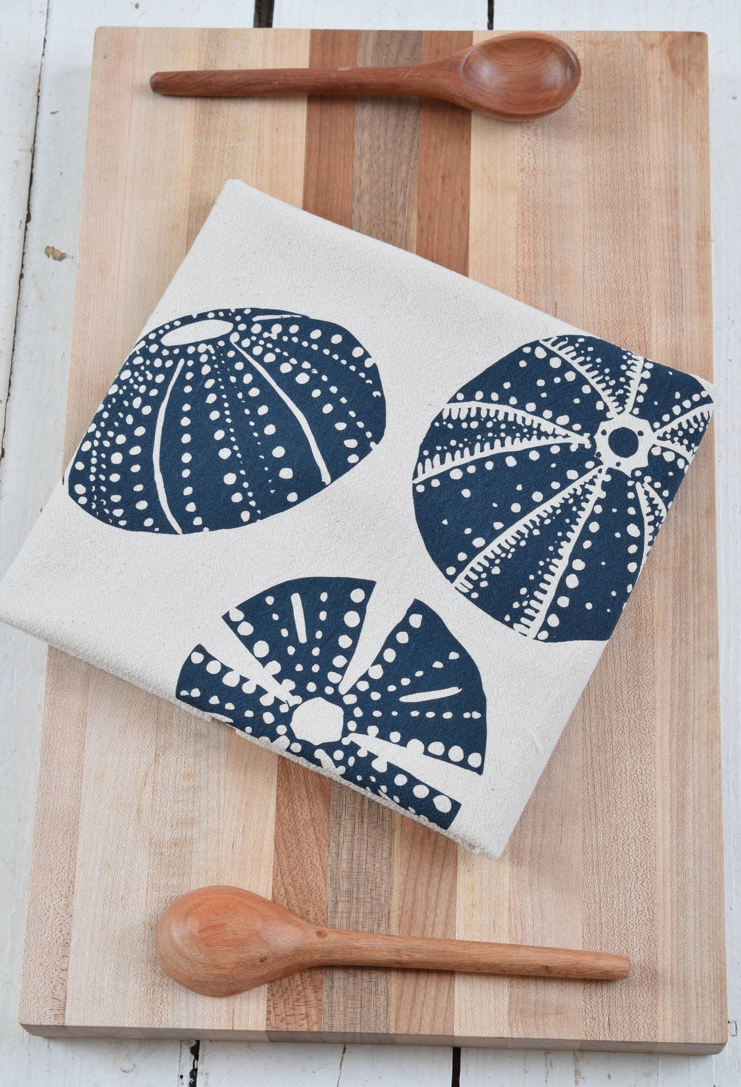 Sea Urchin Organic Cotton Tea Towel — Navy | Hand-Printed Coastal Kitchen Gift