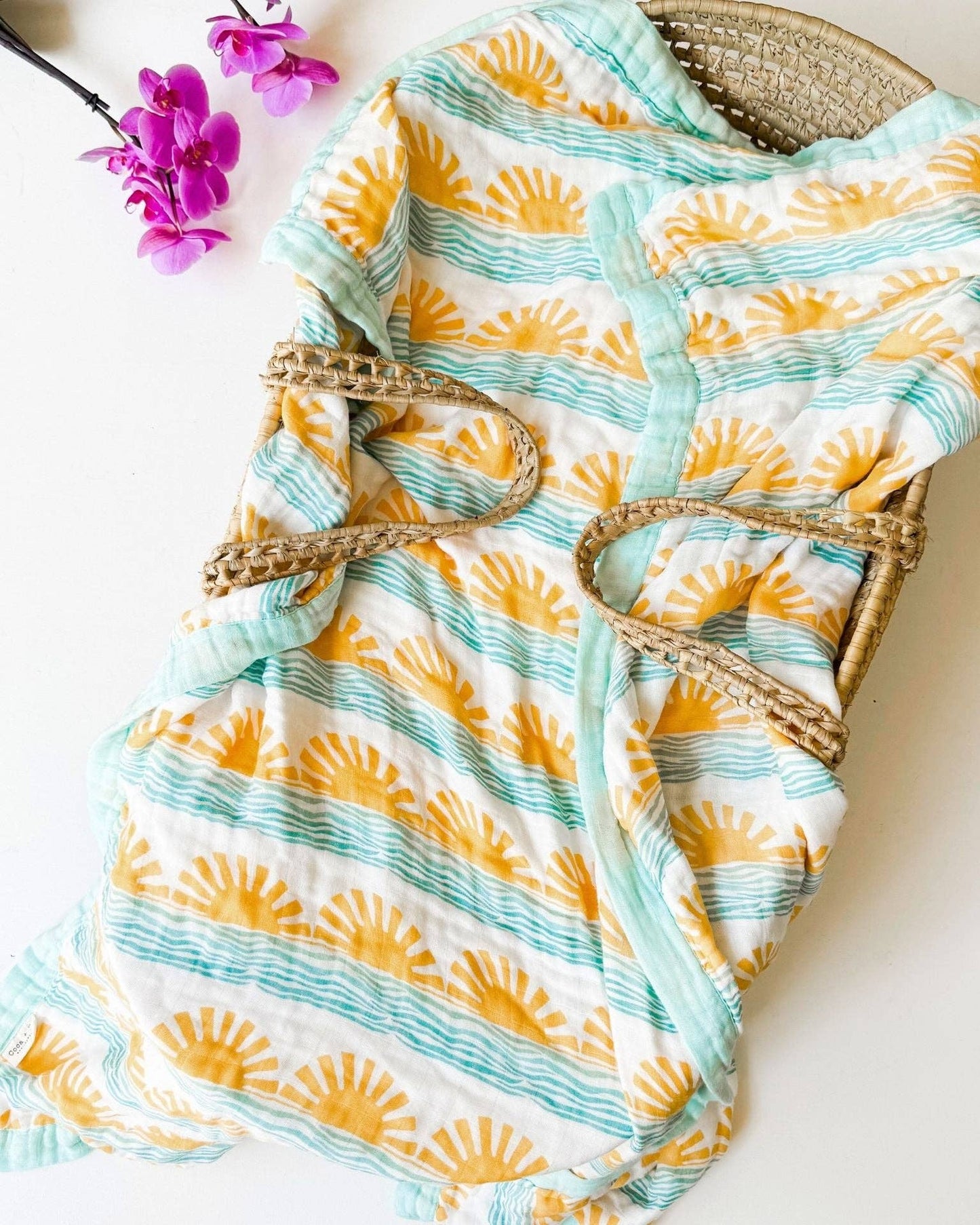 Sun + Wave Print 6-Layer Organic Baby Blanket