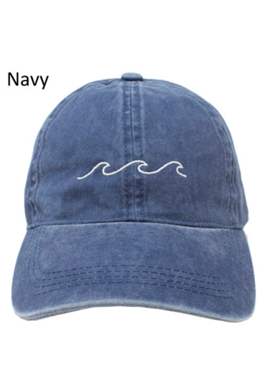 "Waves" Embroidery Washed Baseball Cap
