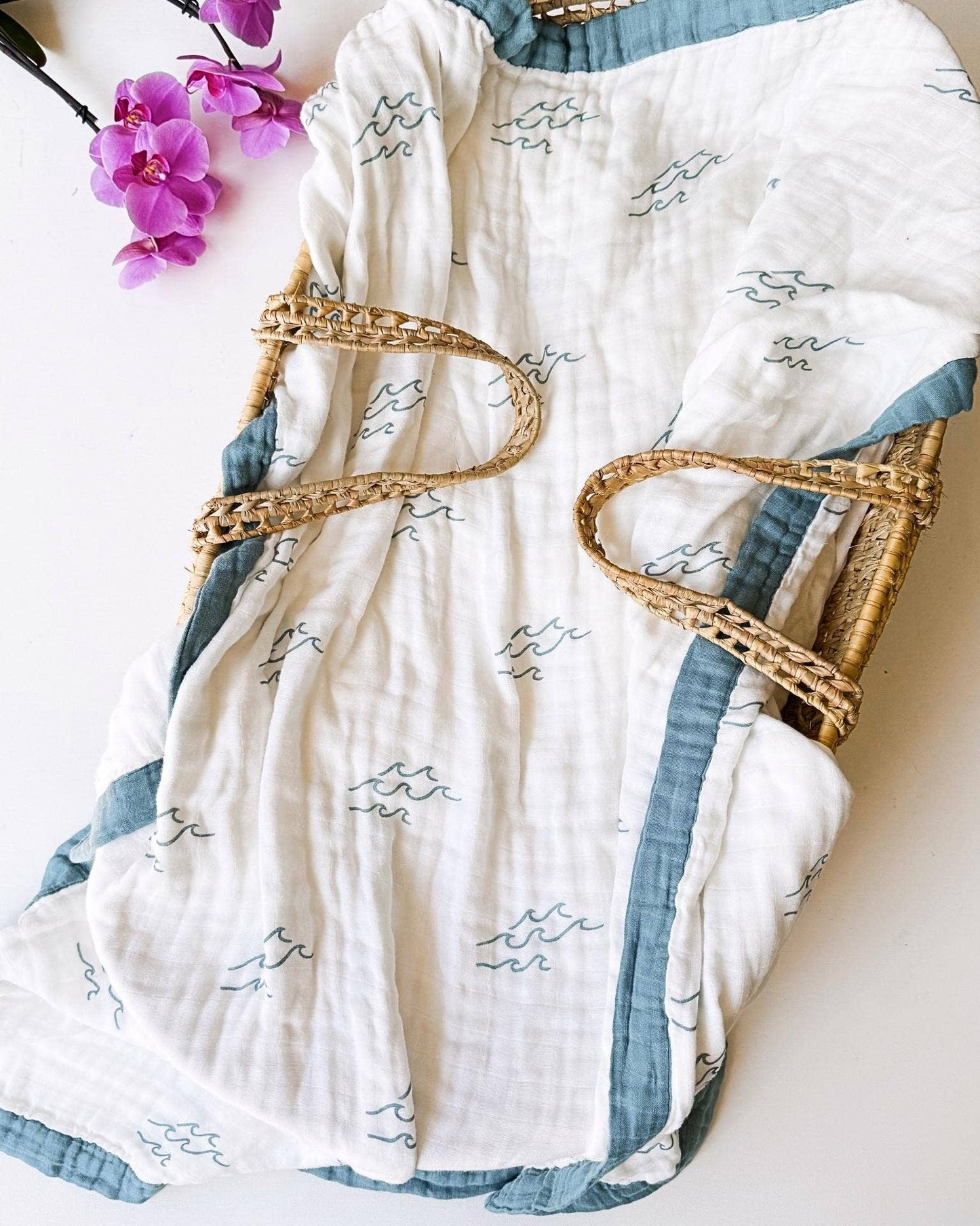 Simple Wave Print 6-Layer Organic Baby Blanket