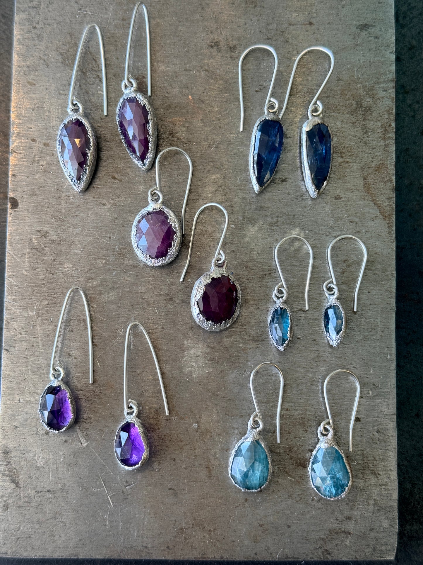 Silver gemstone dangle earrings