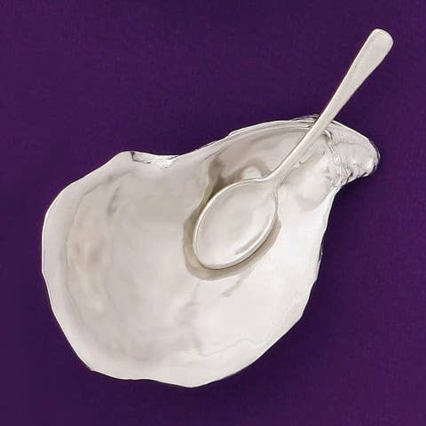 Oyster Shell Salt Cellar with Spoon — Pewter | Coastal Kitchen Gift