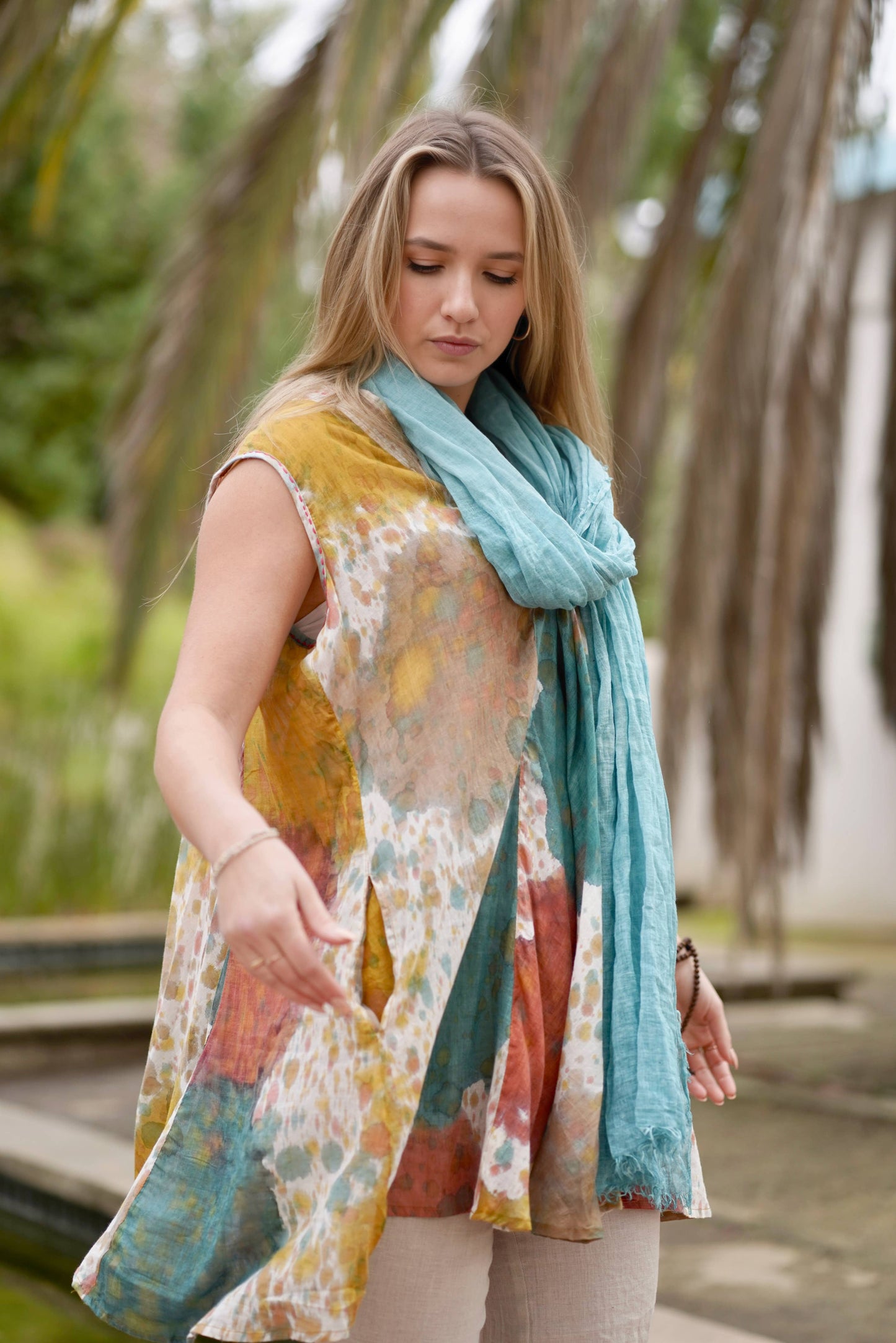 Stone Washed Cotton Scarf Turquoise