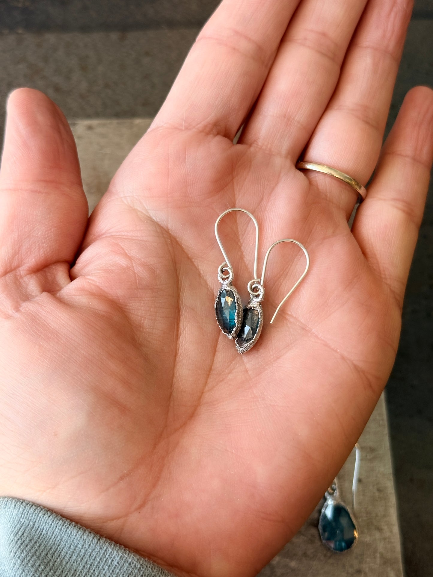 Silver gemstone dangle earrings