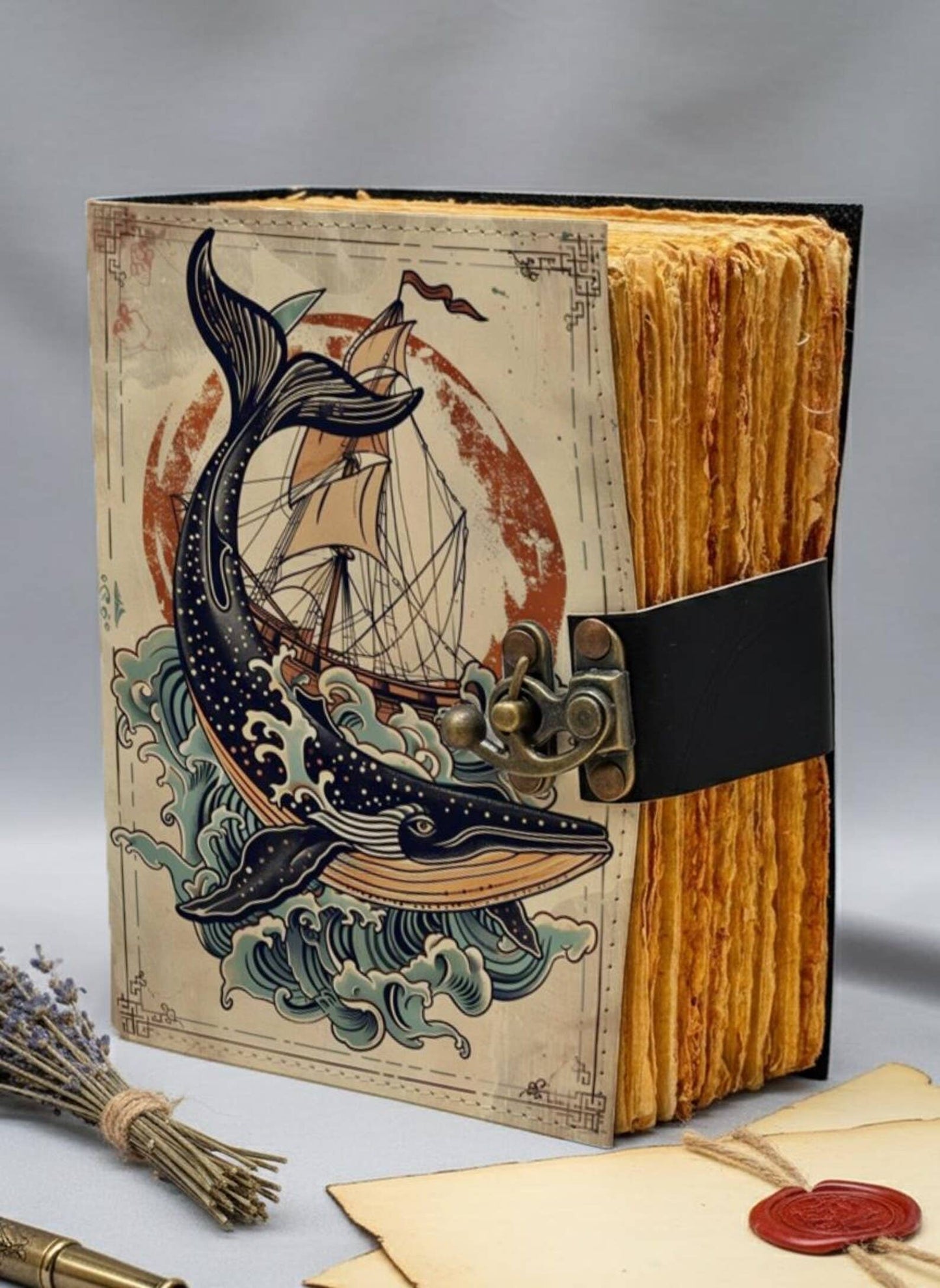 Whale Leather Journal – Handmade Nautical Notebook with Lock