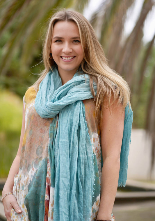 Stone Washed Cotton Scarf Turquoise