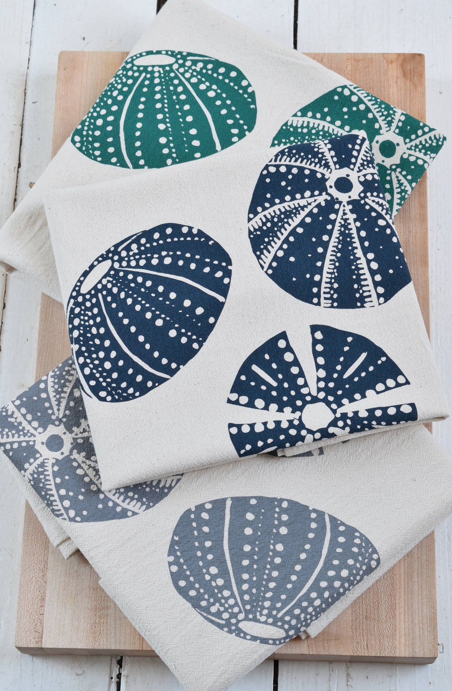 Sea Urchin Organic Cotton Tea Towel — Navy | Hand-Printed Coastal Kitchen Gift