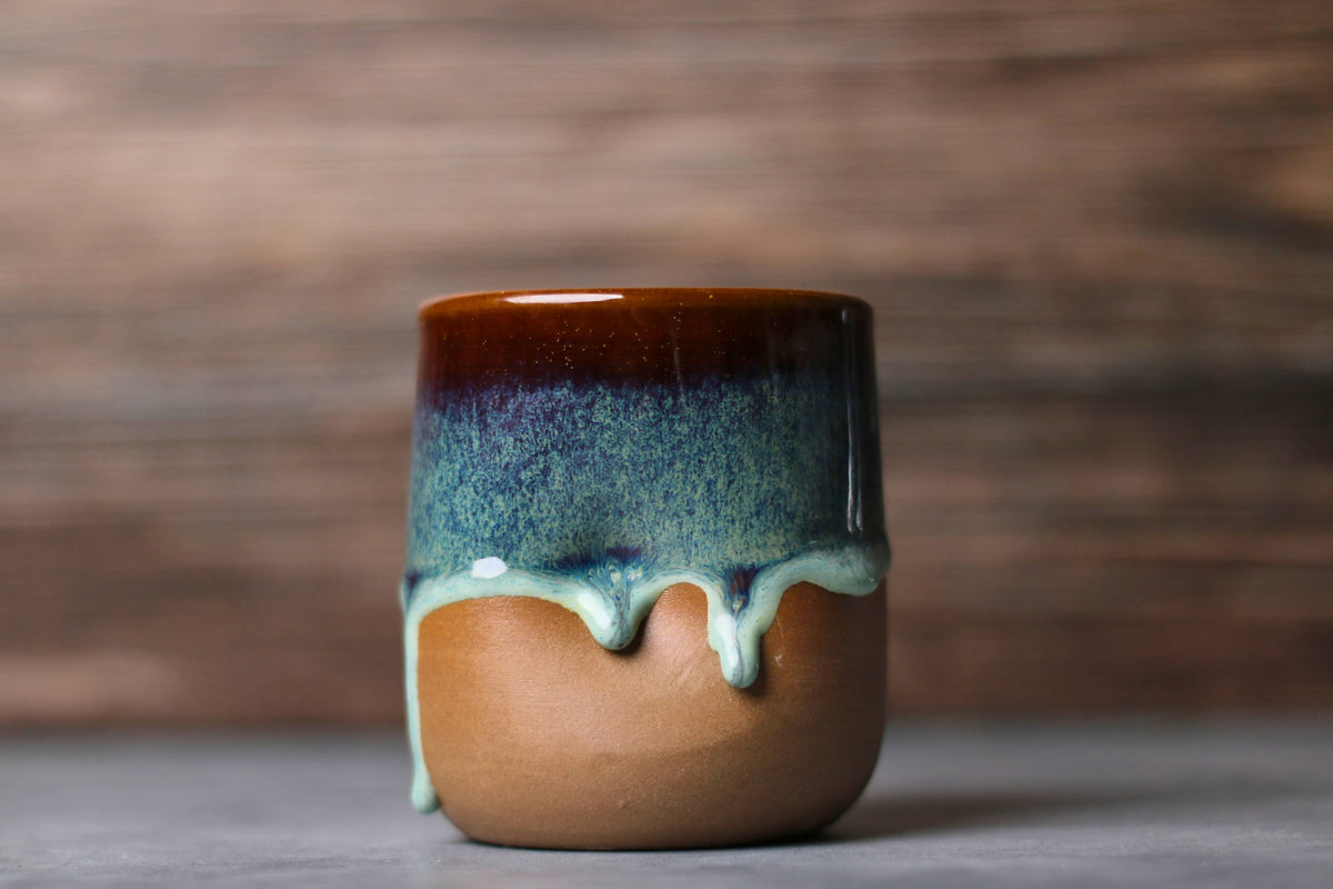 Handmade Ceramic Drippy Thumb Cup, "Merlot"