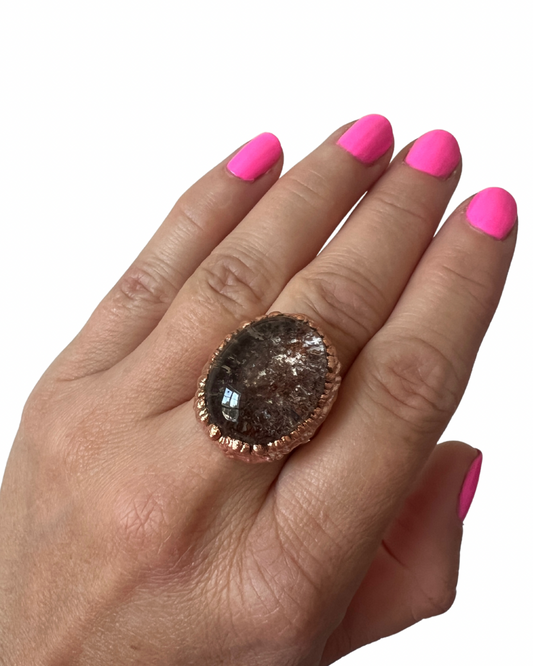 Red Moss Garden Quartz Ring in Copper Size 8