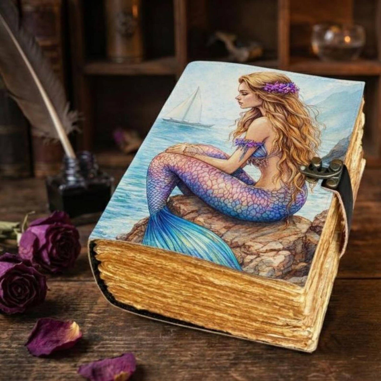Mermaid Journal Notebook – Fantasy Ocean Art Leather Book