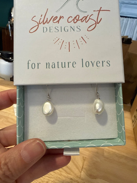 Simple Freshwater Pearl Drop Earrings — Sterling Silver