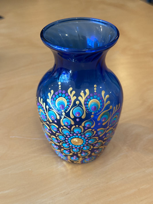 Hand painted vintage blue vase