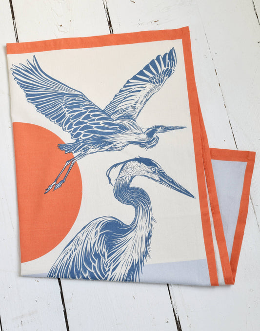 Blue Heron Tea Towel - Organic Cotton - 30" x 30"