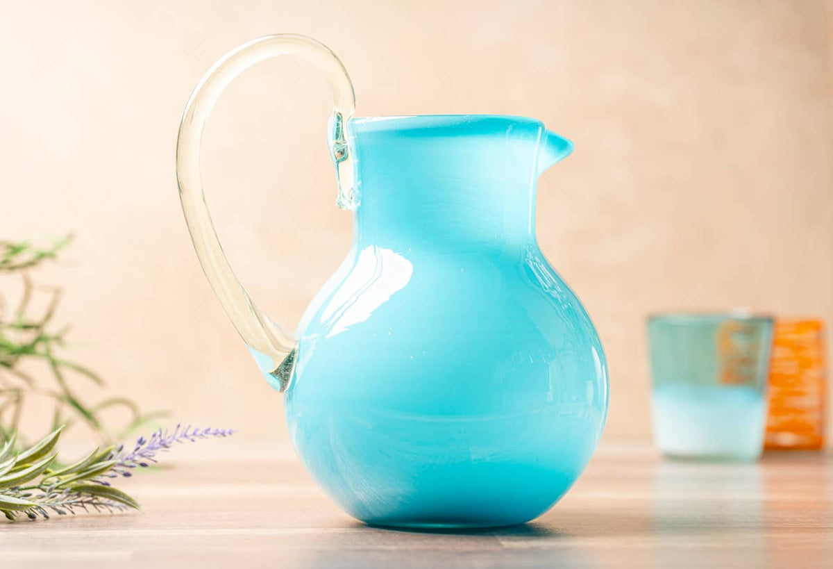 Handblown Glass Pitcher - Aqua