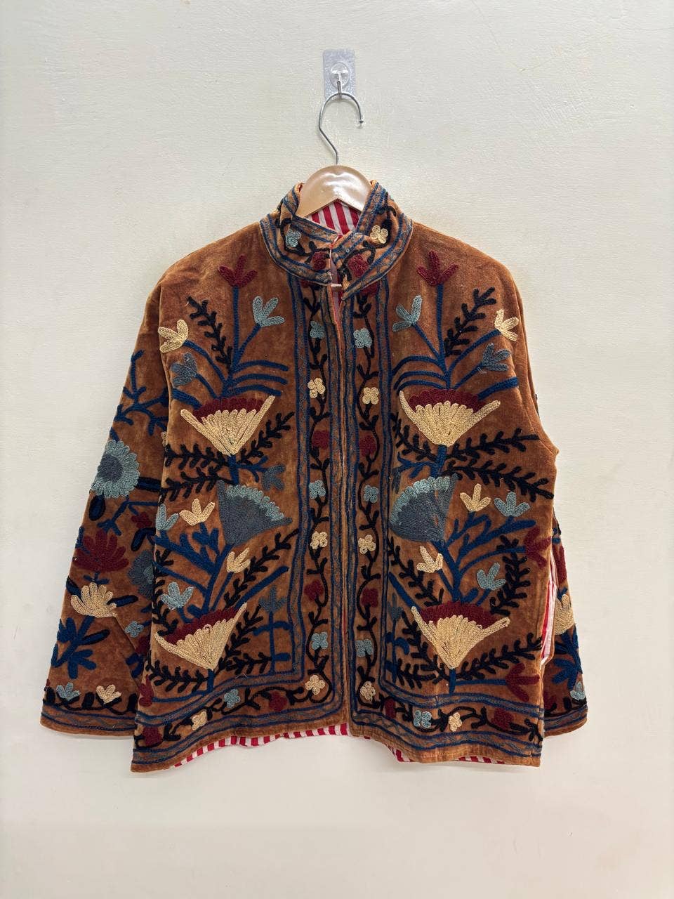 Embroidered Velvet Jacket — Rust