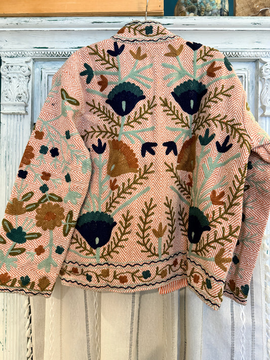 Embroidered Herringbone Cotton Jacket