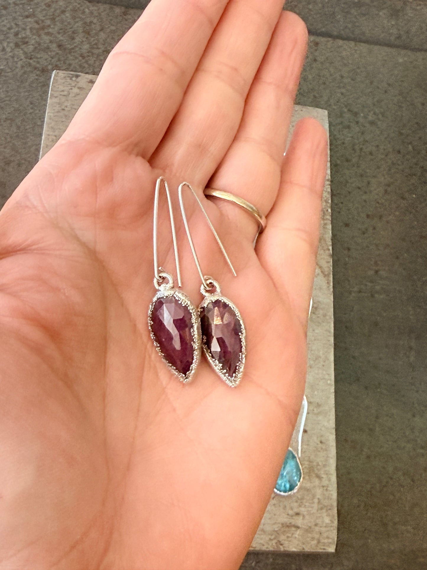 Silver gemstone dangle earrings